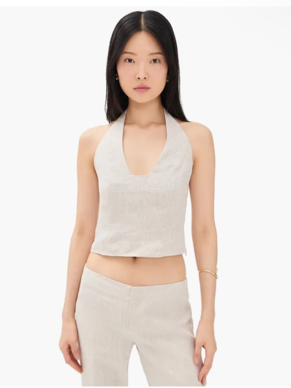 Reformation Sasha
Linen Top Oatmeal Linen Blend Halter Crop Top in Natural Sz 2